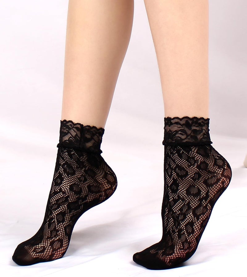 MarJunSep Lace Ankle Socks for Women Cute Elegent Sheer Mesh Fishnet Thin Nylon Crew Socks Sexy Fashion - Image 2